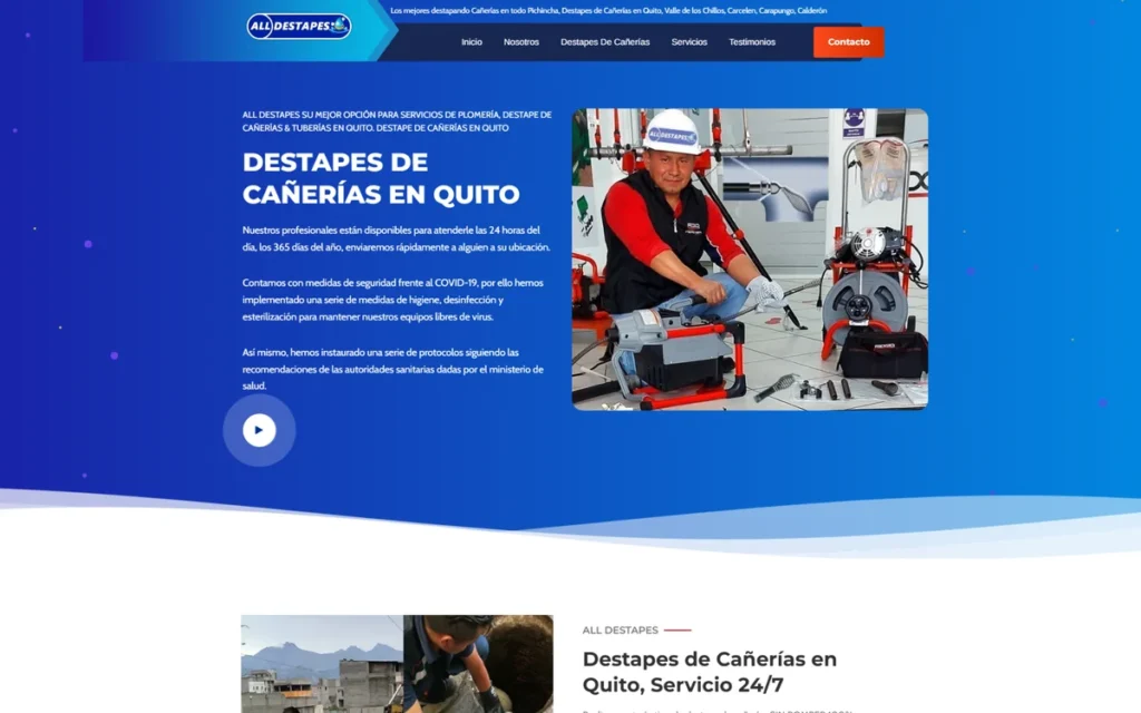 Captura de All Destapes, proyecto de desarrollo web y SEO local para servicios en Quito