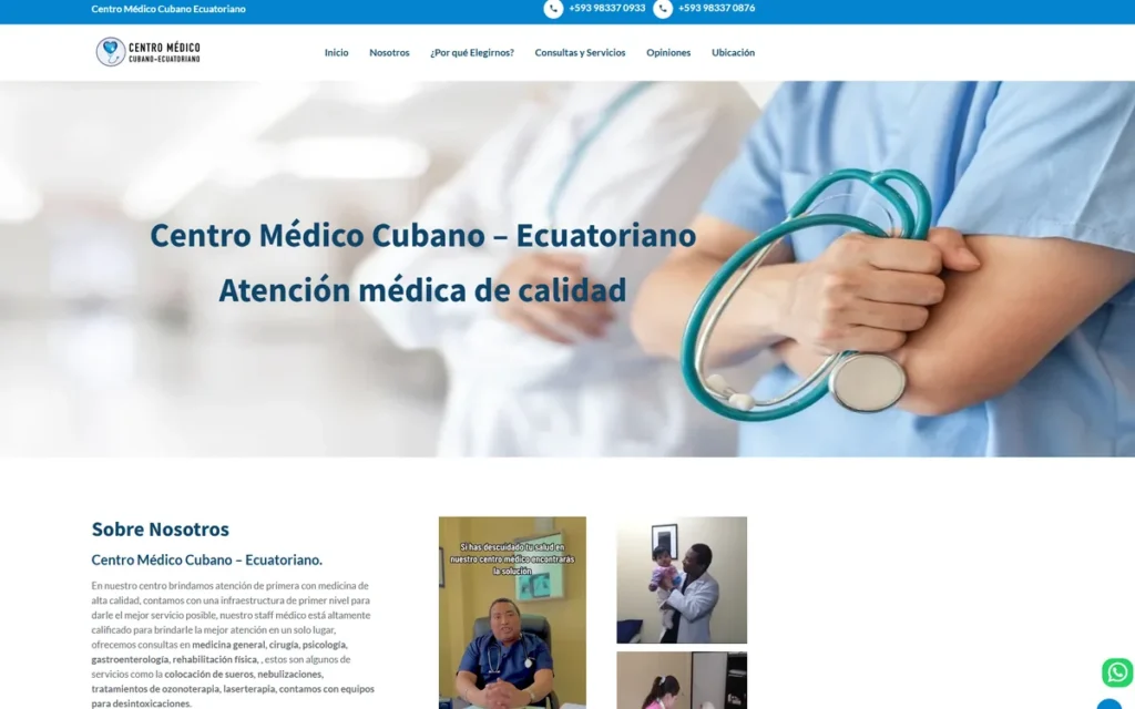 Sitio web del Centro Médico Cubano Ecuatoriano, proyecto de desarrollo web para el sector salud