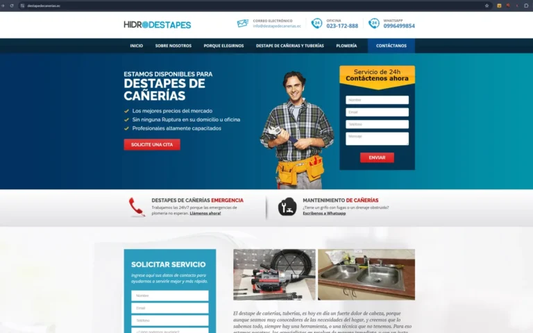 HidroDestapes, proyecto de desarrollo web comercial para servicios locales en Quito